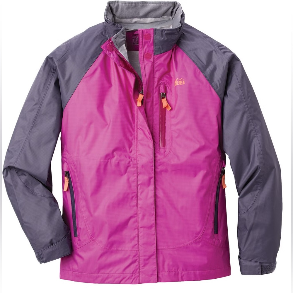 REI Girls Purple Grey Rainwall Rain Jacket GIRLS L 14/16